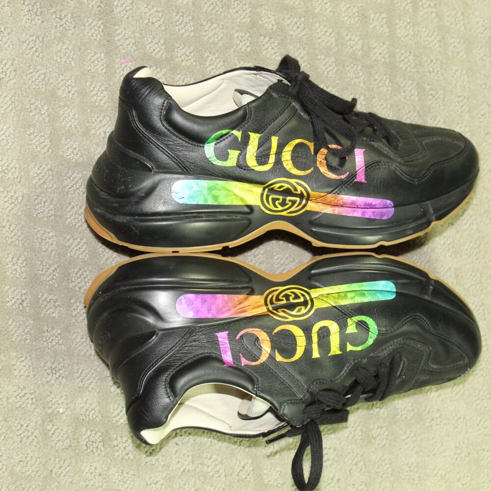 Authenticated GUCCI Rhyton Iridescent Rainbow Logo Sneakers Men's Sz 7.5 / Wm 9 - Picture 6 of 12